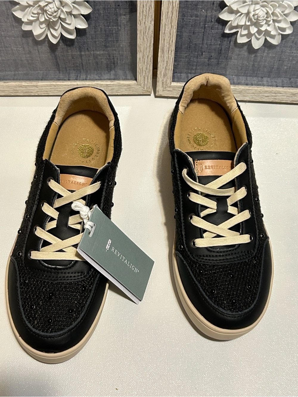 Revitalign Black and Cream Lace-Up Sneakers